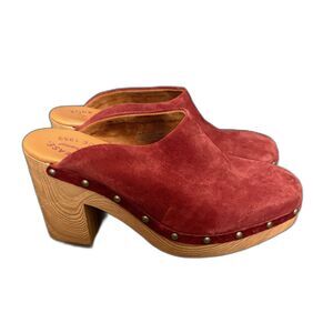 Kork-Ease Sudbury Platform Clogs Studded Suede Dark Red 70s Retro Hippie Size 8